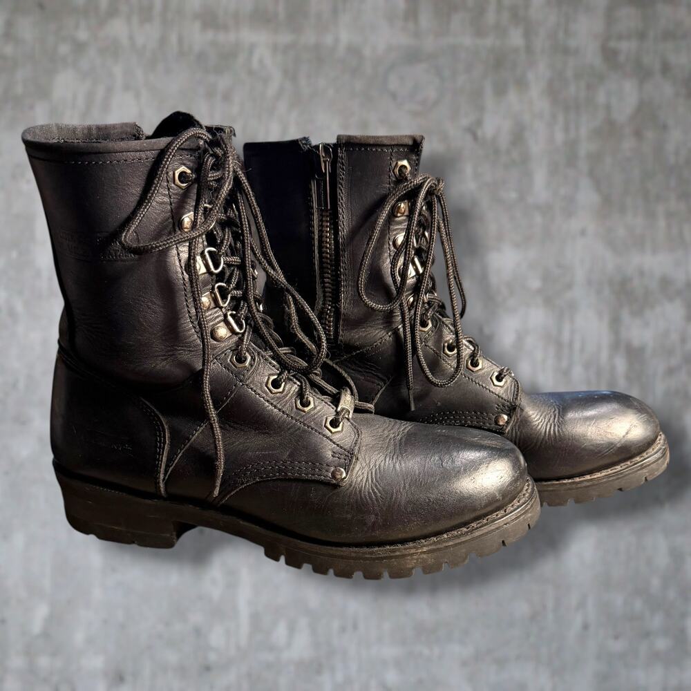 Men's 11 XELEMENT Black Leather Advanced Lace-Up SIde Zip Motorcycle Boots